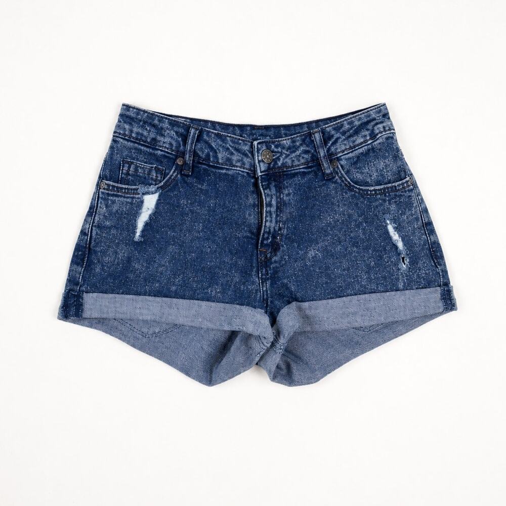 H&M Divided Distressed Denim Micro Shorts Cuffed Medium Wash Size 4